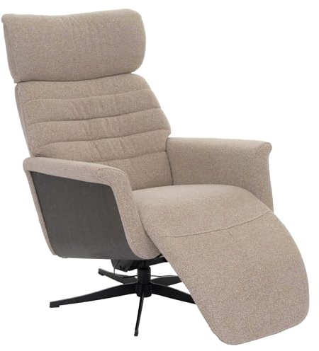 MCA Relaxsessel HWC-N56 Bouclé - Stoff braun, Holz grau | Fernsehsessel, Liegesessel, Fußstütze, drehbar Stoff