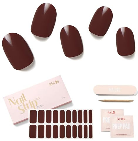 NAILOG Nagelfolie uv härtend 20 Stück, UV Nagelfolie Langanhaltend Nagelsticker Selbstklebend Gel-Nagelstreifen für Maniküre in Salonqualität, Plum
