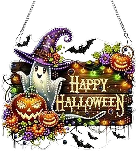 Lebartm DIY Diamant-Anhänger-Ornament Halloween Diamant-Kunstgemälde hängend einseitiger Diamant Haus Garten Tür Dekoration-Geist