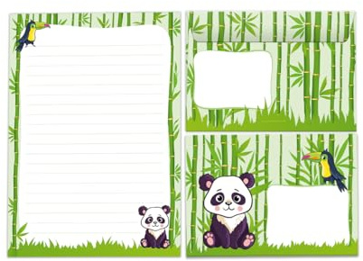 Briefpapier-Set Briefblock mit Umschlag für Mädchen Jungen Kindermotiv Panda Tiere Briefbögenblock liniert (Block A5 mit 25 Blätter + 15 Umschläge)