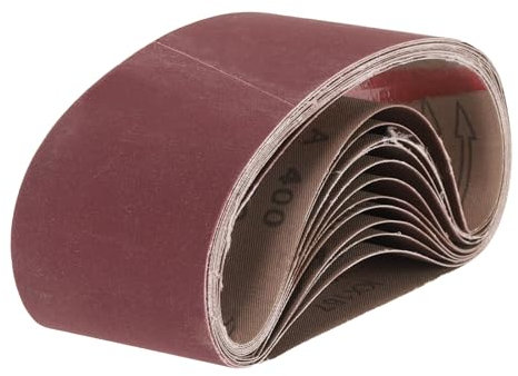 sourcing map 12pcs 3 x 21 Sanding Belts 400 Grits Aluminum Oxide Abrasive Belt Sander Paper Sanding Papers for Metal Wood Grinding Polishing, Reddish Brown