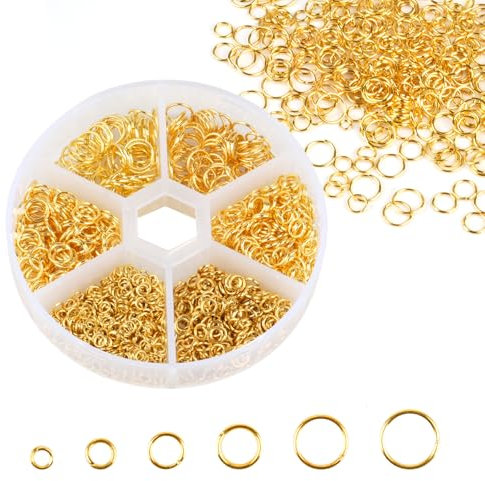 Biegeringe Edelstahl, Biegeringe Silber 3-8 mm, Spaltringe Schmuckherstellung, 1050 Stück Metall Sprungringe Set, Reparatur Kettenringe Schmuck, DIY Sprung Ringe für Halskette Armbänder (Gold)