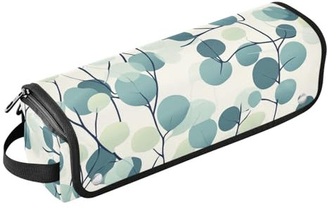 Hair Tool Travel Bag for Women and Heat Resistant Mat Waterproof Curling Iron Travel Case for Flat Irons, Straighteners, Curling Irons, Teal Blue Leaves Beige Trave Case for Women