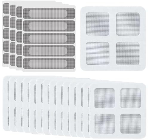 NOPKESV Cinta de Reparación de Mosquitera, 35 piezas, Fuerte autoadhesivo, Fibra de vidrio, Previene mosquitos e insectos, para puertas y ventanas, tela mosquitera