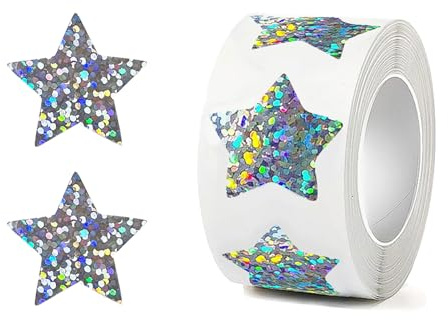 CXNXFD 500 Stück Silber Stern aufkleber,Glitzer Sticker Rolle 2.5cm Stern Aufkleber, Sticker für Hochzeiten Scrapbooking Geschenke,Holografische