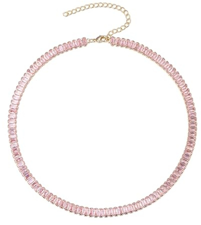 Clearine Collana da tennis classica in oro con zirconi cubici da donna
