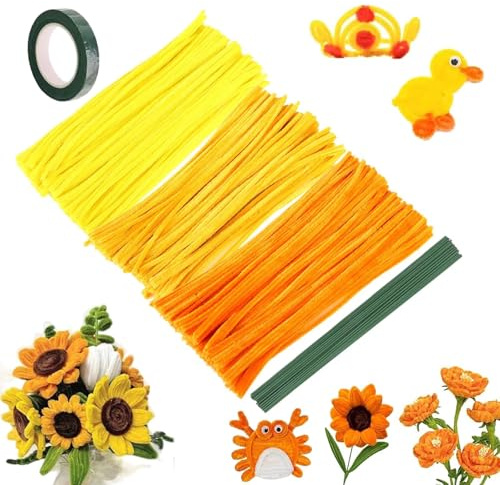 300 Stück Pfeifenputzer zum Basteln, Pfeifenreiniger Blumen Set, 3 Farben Pipe Cleaner Flower Set, 30cm Lang, Klebeband, Blumenband, für Kreative Diy-Projekte und Basteldeko für Kinder