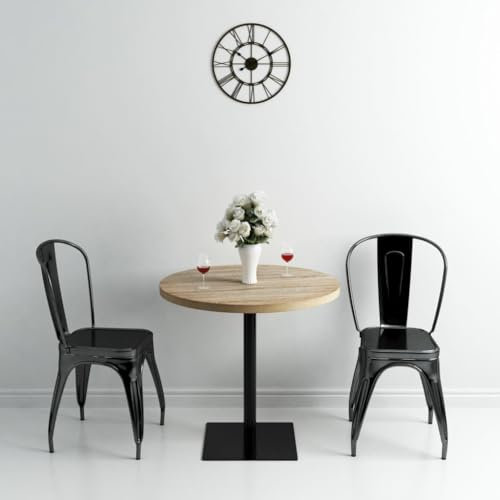 LLEZKBR Tables de cuisine et de salle à manger Table de bistrot ronde en MDF et acier Couleur chêne 80 x 75 cm