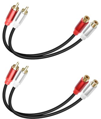 GELRHONR 2Pack Câble 2RCA vers 2RCA 1FT, câble audio stéréo court 2 RCA mâle vers 2 RCA Femâle pour caisson de basses, haut-parleur, cinéma maison et plus
