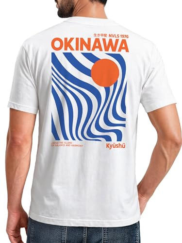 Neverless® Backprint T-Shirt Herren Okinawa Japan Grafikshirt Retro Stil Minimalistisch Sommer Fashion Männer Baumwolle