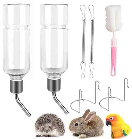 XULEGGNK Trinkflasche Hasen Mit Halterung 2 Stück, Meerschweinchen Trinkflasche, Hasentränke, Wassertränke Hasen, Kaninchentränke, Für Hase, Hamster, Kaninchen, Nager (350ml x 2)