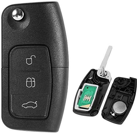3 Buttons Flip Key Fob for Ford Focus/Mondeo/Fiesta/S Max/Galaxy/C Max | Fits Ford Focus 2005-2010/Mondeo 2007-2010/Fiesta 2009-2010/S Max 2006-2010/Galaxy 2006-2010/C Max 2003 2010 (4D63 Chip)
