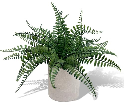 Small Fake Fern Plants 29.21cm Artificial Fern Pots for Shelf Home Decor | Artificial Fern Fake Fern Plants for Shelf Desk Home Bathroom Farmhouse Room Coffee Table Indoor Decor (Gray Pot)