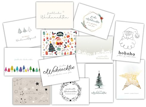 DebbysKreativkram 12 Karten Weihnachten im Set | A6 | Weihnachtskarten mix | Weihnachtskarte | Geschenk zur Weihnachtszeit | Postkarte Frohe Weihnachten | Merry Christmas |