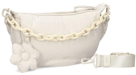 Zwei Damen Puffer Moon Bag HANNAH HA70 mit Blumen- und Kettenanhänger, 4 Liter Volumen, Schultertasche mit verstellbarem Trageriemen, Reißverschlussfach, recyceltes Polyester (black)