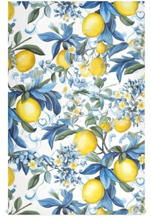 Lot de 6 torchons de cuisine vintage bleu citron, torchons en coton et lin doux et absorbants pour la cuisine