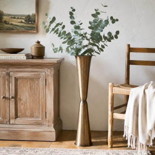 Sziqiqi Metall Bodenvase Groß Vintage: Hoch Vasen für Landhaus | Beschwert, Dickes, Bronze, 75cm, Schlanke, Sicher für Kinder und Haustiere, für Faulpelze, Indoor, Wohnzimmer