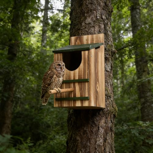 Eulenhaus, Vogelhäuser aus Holz für draußen, Eulen-Nistkasten mit Standstange, einfache Montage erforderlich, Vogelhäuser für draußen, Haus