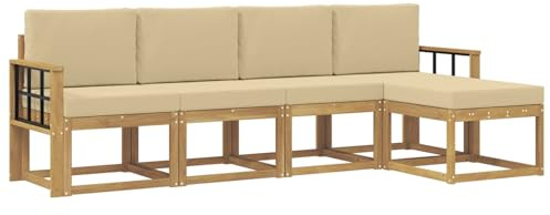 vidaXL Outdoor-Sofagarnitur mit Kissen 5 pcs Weiß und Beige, Garten Sofa Set, Moderne Möbel für draußen, Robustes Sitzen für Terrasse, Garten und Balkon, schicker Akazien Lounge