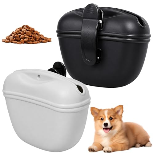 KFSCIP Dog Treat Pouch for Dog Training, 2-Pack Silicone Pet Training Bags with Convenient Access, Durable Design for Walking and Outdoor Activities, Black and Grey Colour Options