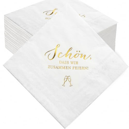50 Stücke Hochzeit Servietten Geburtstag Servietten Verlobung 33x33 cm | Party Servietten Ruhestand Schön Dass Wir Zusammen Feiern 3 Lagig Servietten Gold in Sekt Glas Motiv
