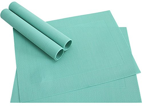 Abwaschbare Tischsets 4er Set in mint grün - Platzsets als rutschfeste und hitzebeständige Deko Esstisch Unterlagen in 46 x 33 cm - Tisch Platzdeckchen aus abwischbarem PVC für Tischdeko