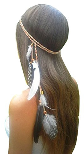 Suoirblss Serre-tête bohème pour femme avec plumes de paon style folk indien fait à la main