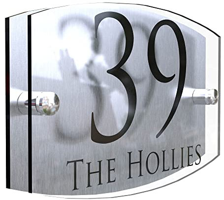 Acrylic & Aluminium Modern House Sign door Number | Genuine Perspex! | UV Printed | Full fixtures and fittings | FREE UK POSTAGE - EMA5-28B-S