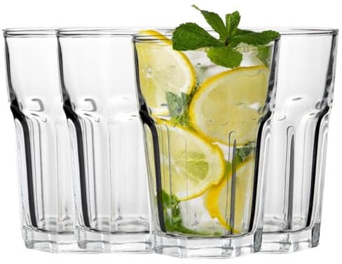 Premier Housewares 360ml Drinking Glass Set of 4 | Clear Tumbler Water Glasses for Everyday Use | Solid Tall Pint Glasses for Highball | for Juice, Cocktail, Restaurants, Home
