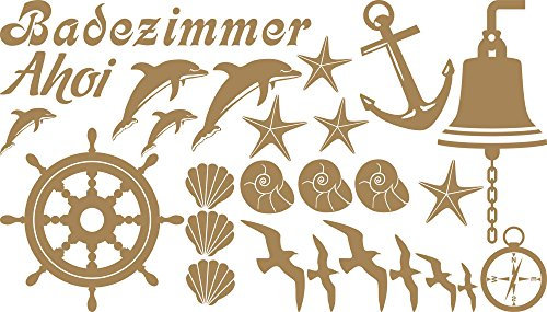 GRAZDesign Wandtattoo Bad Muschel & Fische Set Wandaufkleber Maritime Deko wasserfest - 081 hellbraun