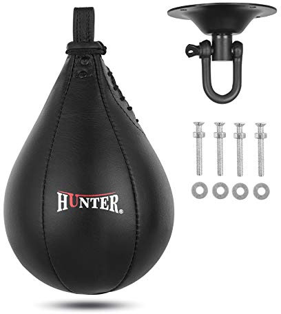 Hunter Speed Ball Boxing Cow Hide Leather MMA Muay Thai Training Punching Dodge Striking Bag Kit Hanging Swivel Workout