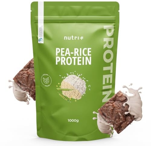 Nutri + Vegan Protein Pulver ohne Soja, Gluten, Laktose - Eiweißpulver Chocolate Brownie 1 kg - Erbsenprotein Reisprotein Schokolade Proteinpulver