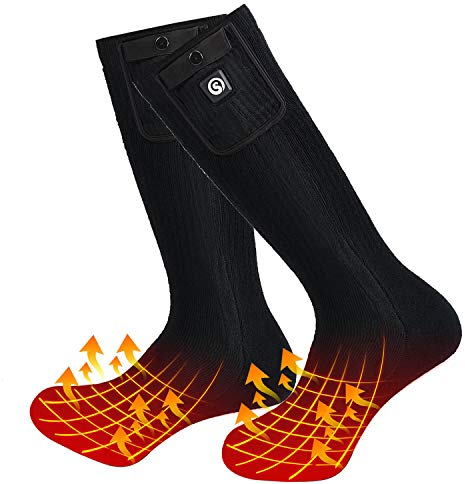 Beheizte Socken Herren Damen, 7.4V 2200mAh Elektrische Wiederaufladbarem Batterie Socken, Wärmende Winter-Baumwollsocken Fußwärmer für Skifahren Jagen Angeln Radfahren Camping (XL, Schwarz)