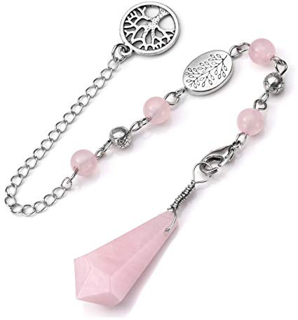 CrystalTears Pendule Hexagonal en Cristal améthyste Naturel pour guérison et méditation, Rose Quartz