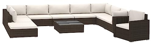 11-delige Loungeset met kussens poly rattan bruin