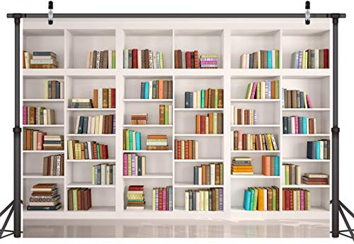 LYWYGG 8x6FT Bücherregal Hintergrund Bücherregal Hintergründe Bibliothek Hintergrund Büro Hintergrund für Videokonferenz Vintage Party Hintergrund Bücher CP-259-0806 Mehrfarbig