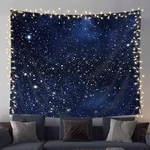 Kewwe Wandbehang mit Sternenhimmel, dunkelblau, kosmischer Sternenhimmel, 150 x 130 cm (B x H), Fantasie-Galaxie-Universum, Textur, Kunstwerk für Schlafzimmer, Wohnzimmer, Wohnheim, Dekorstoff