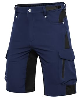 Cycorld Kurze Hosen Herren Atmungsaktiv Cargo Shorts Wasserabweisend Wanderhose Cargohose MTB Hose Herren Kurz mit 6 Taschen Bermuda Treking Sport Outdoorhose Stretch Sommer(Navyblau Ohne Pads, L)