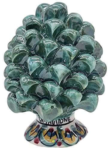sicilia bedda - Pigna Siciliana con Piede Decorato - Modello Maioliche - Ceramica di Caltagirone (Altezza 12 x 8, Verde)
