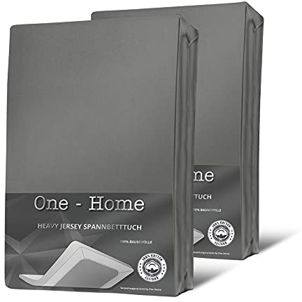 one-home 2er Set Jersey Spannbettlaken Spannbetttuch weich Heavy Baumwolle Rundumgummizug, Farbe:Grau, Größe:180-200x200 cm Split Topper