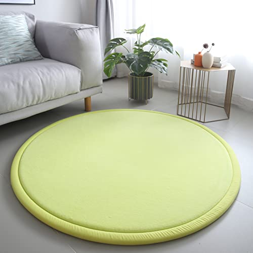 Loartee korallenrote Samtmatte Teppich Rund, als Krabbeldecke fürs Kind,2,5cm Dicker Kinderteppich,Grün,160cm
