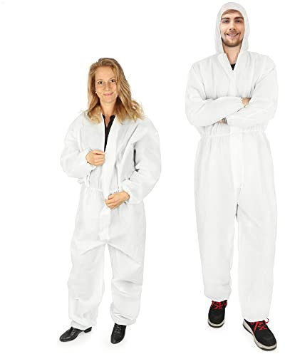 com-four® 2x Schutz-Anzug mit Kapuze und Reißverschluss - einlagiger Maler-Overall One-Size - Körpergröße von 160 bis 200 cm - Schutzkleidung zum Malern und Renovieren (2 Stück - weiß)