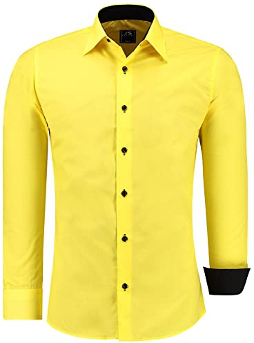 J'S FASHION Herren-Hemd - Slim-Fit - Langarm-Hemd Freizeithemd - Pflegeleicht Bügelleicht - Gelb 5XL