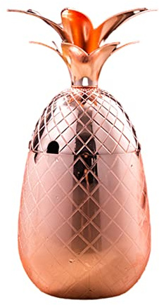 FUFRE Pineapple Ice Bucket with Lid Drinks Bucket Metal Stainless Steel Ice Bucket, Cocktail Accessories for Drinks, 550ml (Rose gold)