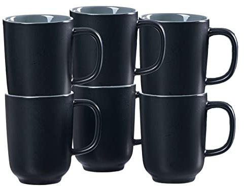 Ritzenhoff & Breker Kaffeebecher Jasper, 6er Set, Schwarz, 285 ml, Steinzeug, Becher mit Henkel & Soft-Touch-Haptik, Matte Außenglasur
