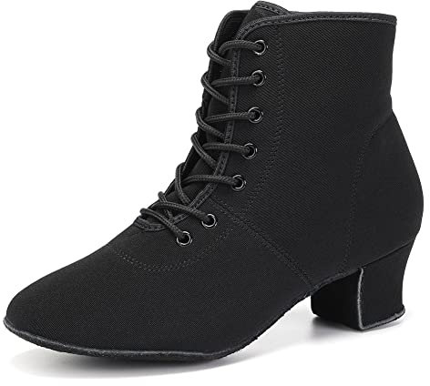 HROYL Stivali da Ballo Latino Americano Donna Punta Chiusa Tacco Basso Scarpe da Ballo Salsa e Bachata Nero-5-S,EU 39