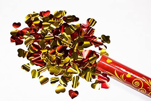 100 x Konfetti Kanone Rote und Goldene Herzen 40cm Konfettishooter Party Popper Konfetti Bombe STUWU