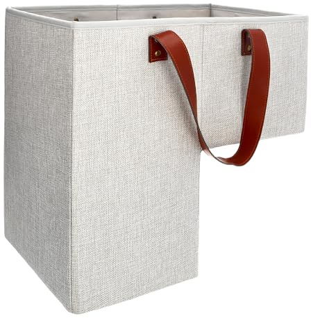 SAM AND MABEL Stair Baskets for Carpeted and Wooden Stairs – 16”L x 10”W x 16”H Foldable Staircase Basket with Handles, Stairstep Storage Organizer for Home and Office Decor (Naturel Beige)