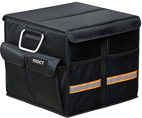 Small 35cm 36L Car Trunk Organizer Boot Bag Collapsible Trunk Organizer & Lid, Handles Reflective Strip for Auto, SUV, Truck, Minivan, Essential Car Accessories Black (S (13.8x13.8x11.8in))