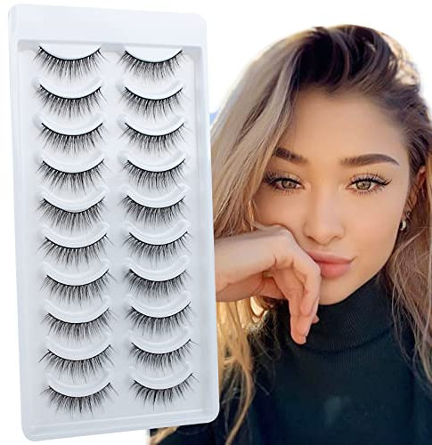 Glowing Win Falsche Wimpern 3d Kurze Künstliche Wimpern Natürlich Look Fake Lashes 10 paar Packung False Eyelashes Dünnes Band Nerzwimpern Faux Mink Lashes Wispy for Make Up